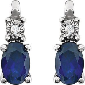 14K White Gold Lab-Grown Blue Sapphire & .02 CTW Natural Diamond Earrings – image 2