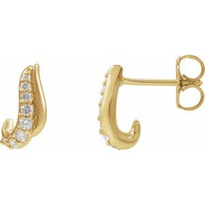 14K Yellow Gold 1/6 Natural Diamond Freeform Earrings