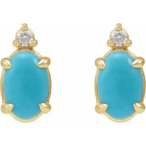 Sterling Silver 6x4 mm Oval Cabochon .03 CTW Natural Diamond Semi-Set Earrings – image 2