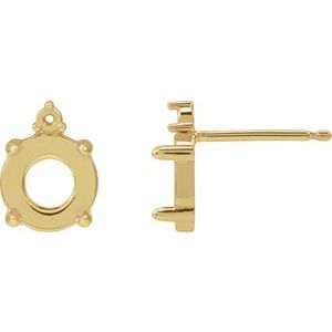 14K Yellow Gold 8 mm Round 4-Prong Claw Cabochon Earring Mounting