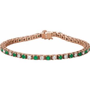 14K Rose Gold Lab-Grown Emerald & 2 3/8 CTW Lab-Grown Diamond Line 7" Bracelet