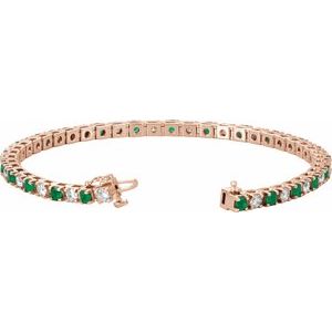 14K Rose Gold Lab-Grown Emerald & 2 3/8 CTW Lab-Grown Diamond Line 7" Bracelet