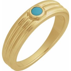 14K Yellow Gold 3 mm Round Natural Turquoise Cabochon Ring