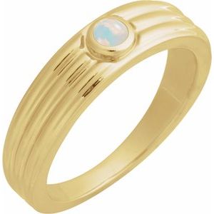 14K Yellow Gold 3 mm Round Natural White Opal Cabochon Ring