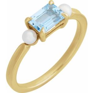 14K Yellow Gold Natural Sky Blue Topaz & Cultured White Akoya Pearl Ring
