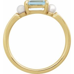 14K Yellow Gold Natural Sky Blue Topaz & Cultured White Akoya Pearl Ring