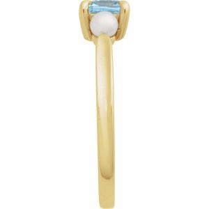 14K Yellow Gold Natural Sky Blue Topaz & Cultured White Akoya Pearl Ring