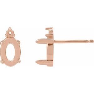14K Rose Gold 6x4 mm Oval 4-Prong Claw Cabochon Earring Mounting