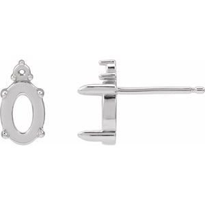 Platinum 6x4 mm Oval 4-Prong Claw Cabochon Earring Mounting