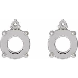 Platinum 8 mm Round 4-Prong Claw Cabochon Earring Mounting – image 2