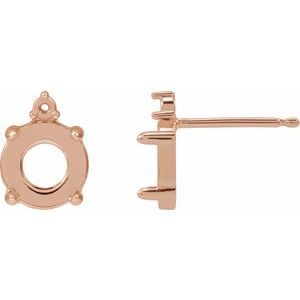14K Rose Gold 8 mm Round 4-Prong Claw Cabochon Earring Mounting