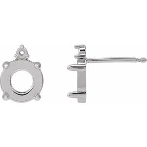 14K White Gold 8 mm Round 4-Prong Claw Cabochon Earring Mounting