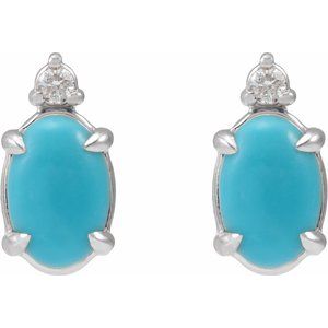 Platinum 6x4 mm Natural Turquoise Cabochon & .03 CTW Natural Diamond Earrings – image 2