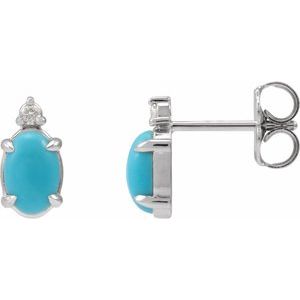 Platinum 6x4 mm Natural Turquoise Cabochon & .03 CTW Natural Diamond Earrings
