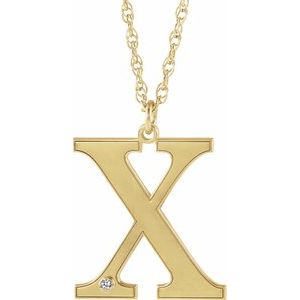 10K Yellow Gold Engravable Imitation Diamond Initial X 16" Necklace