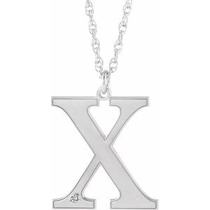 10K White Gold Engravable Imitation Diamond Initial X 16" Necklace