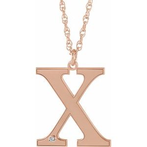 14K Rose Gold Engravable Imitation Diamond Initial X 16" Necklace