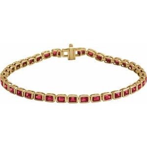 14K Yellow Gold Vermeil Lab-Grown Ruby Line 7" Bracelet