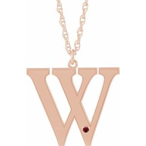 14K Rose Gold-Plated Sterling Silver Engravable Imitation Mozambique Garnet Initial W 16" Necklace