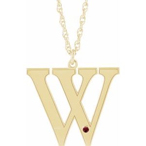 14K Yellow Gold-Plated Sterling Silver Engravable Imitation Mozambique Garnet Initial W 16" Necklace