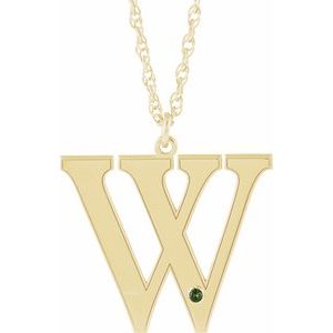 10K Yellow Gold Engravable Imitation Peridot Initial W 16" Necklace