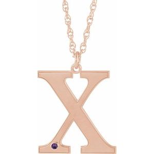 14K Rose Gold-Plated Sterling Silver Engravable Imitation Amethyst Initial X 16" Necklace
