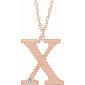 14K Rose Gold Engravable Imitation Aquamarine Initial X 16" Necklace
