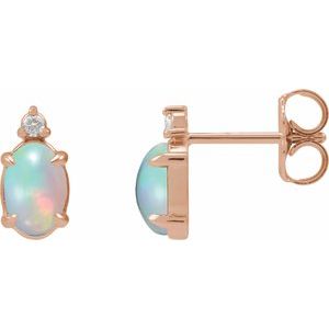 14K Rose Gold 6x4 mm Natural Ethiopian Opal Cabochon & .03 CTW Natural Diamond Earrings