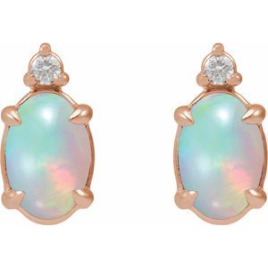 14K Rose Gold 6x4 mm Natural Ethiopian Opal Cabochon & .03 CTW Natural Diamond Earrings – image 2