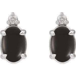 Platinum 8x6 mm Natural Black Onyx Cabochon & .03 CTW Natural Diamond Earrings – image 2
