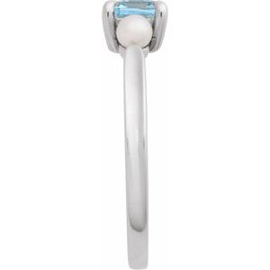 Sterling Silver Natural Sky Blue Topaz & Cultured White Akoya Pearl Ring