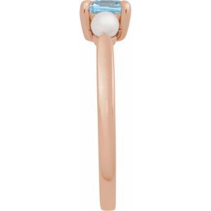 14K Rose Gold Natural Sky Blue Topaz & Cultured White Akoya Pearl Ring