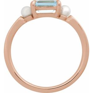 14K Rose Gold Natural Sky Blue Topaz & Cultured White Akoya Pearl Ring