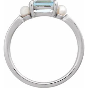Sterling Silver Natural Sky Blue Topaz & Cultured White Akoya Pearl Ring