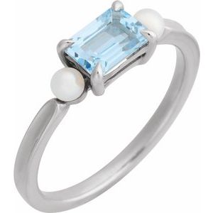 14K White Gold Natural Sky Blue Topaz & Cultured White Akoya Pearl Ring