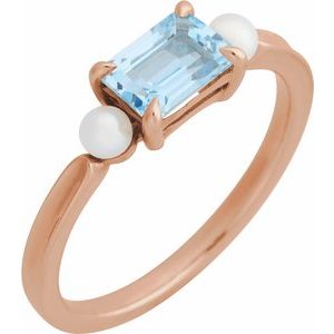 14K Rose Gold Natural Sky Blue Topaz & Cultured White Akoya Pearl Ring