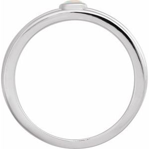 14K White Gold 3 mm Round Natural White Opal Cabochon Ring
