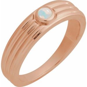 14K Rose Gold 3 mm Round Natural White Opal Cabochon Ring
