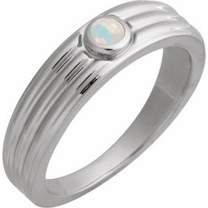 Sterling Silver 3 mm Round Natural White Opal Cabochon Ring