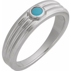 Platinum 3 mm Round Natural Turquoise Cabochon Ring