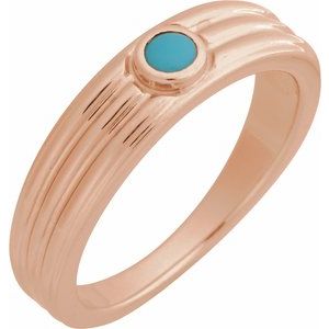 14K Rose Gold 3 mm Round Natural Turquoise Cabochon Ring