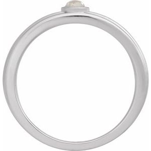 14K White Gold 3 mm Round Natural Rainbow Moonstone Cabochon Ring