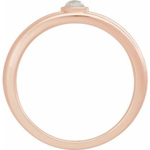 14K Rose Gold 3 mm Round Natural Rainbow Moonstone Cabochon Ring