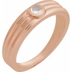 14K Rose Gold 3 mm Round Natural Rainbow Moonstone Cabochon Ring