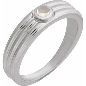 Sterling Silver 3 mm Round Natural Rainbow Moonstone Cabochon Ring
