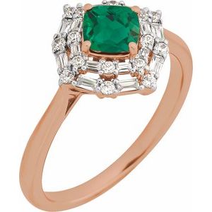 14K Rose Gold Natural Emerald & 1/3 CTW Natural Diamond Ring