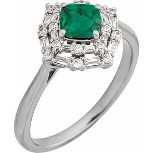 14K White Gold Natural Emerald & 1/3 CTW Natural Diamond Ring