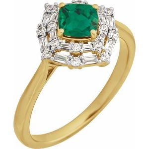 14K Yellow Gold Natural Emerald & 1/3 CTW Natural Diamond Ring