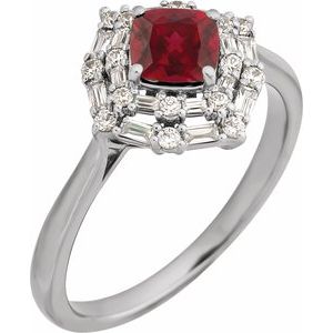 14K White Gold Natural Ruby & 1/3 CTW Natural Diamond Ring