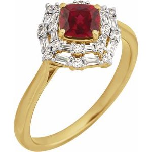 14K Yellow Gold Natural Ruby & 1/3 CTW Natural Diamond Ring